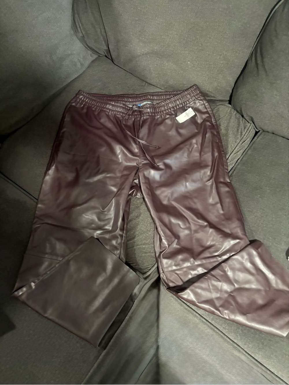 Womens Faux Leather Jogger Pants - Burgundy